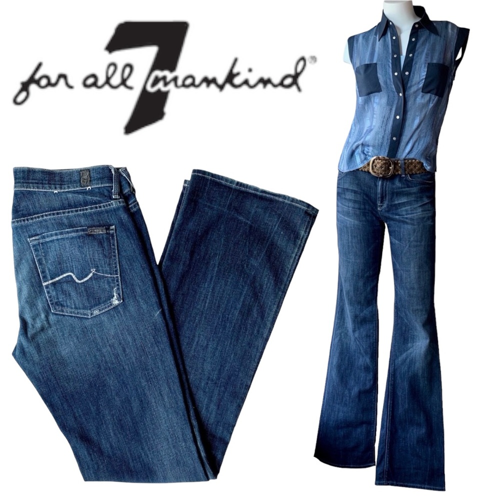 7FAM 90s high waist flare leg bootcut dark wash denim jeans - size 30